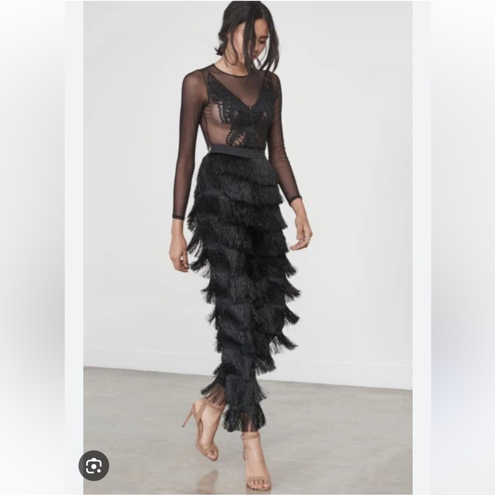 Lavish Alice Black Fringe Tapered Trousers